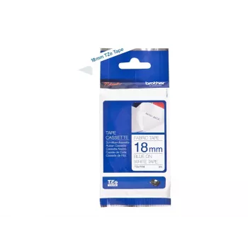 Lentīšu lente Brother TZE-FA4 auduma, balta ar zilu tekstu, 18 mm x 3 m