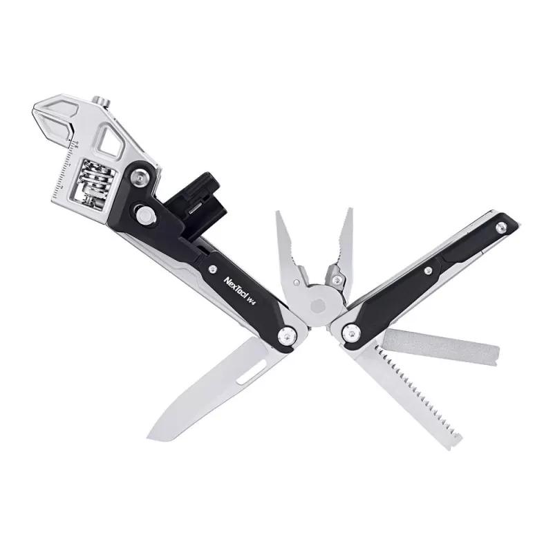 Daudzfunkciju instruments ar regulējamu uzgriežņu atslēgu Nextool NE20362A — alumīnija korpuss, 11 instrumenti, 207 mm izvērstā garumā, 153 mm salocītā garumā, 313 g