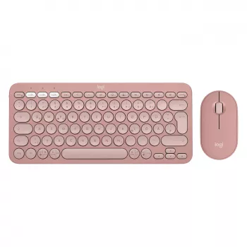 Logitech Pebble 2 Combo - Bezvadu tastatūra un pele, RF + Bluetooth, Vācu QWERTZ, Rozā (920-012205)