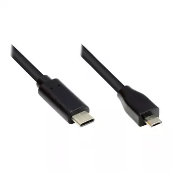 Savienojuma kabelis USB 2.0, USB-C™ spraudnis un USB 2.0 Micro B spraudnis, CU, melns, 1m, Good Connections® (GC-M0122)