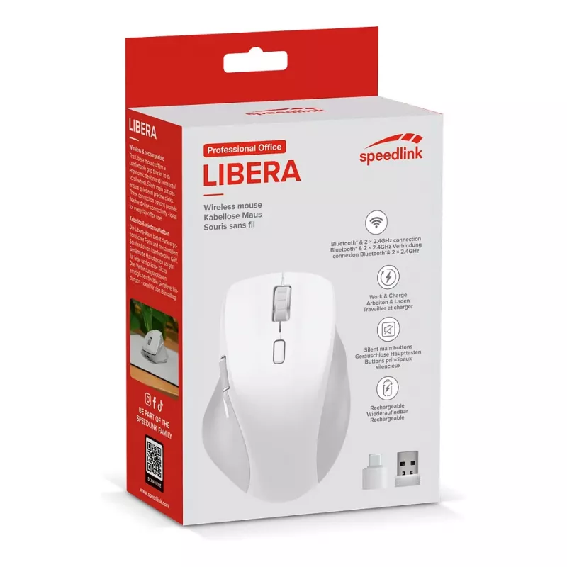 Speedlink LIBERA bezvadu klusā pele ar Bluetooth, balta
