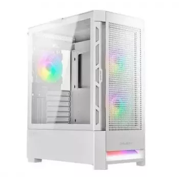 PC korpuss Cougar Airface RGB Midi Tower Balts — 230×386×491 mm, atbalsta 3x120/140 mm priekšā, 1x120 mm aizmugurē, 2.5/3.5 collu diskus