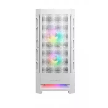 PC korpuss Cougar Airface RGB Midi Tower Balts — 230×386×491 mm, atbalsta 3x120/140 mm priekšā, 1x120 mm aizmugurē, 2.5/3.5 collu diskus