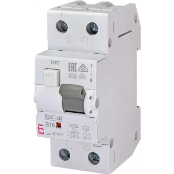 RCD slēdzis B 16A 1P+N 2M 30mA A tips 10kA