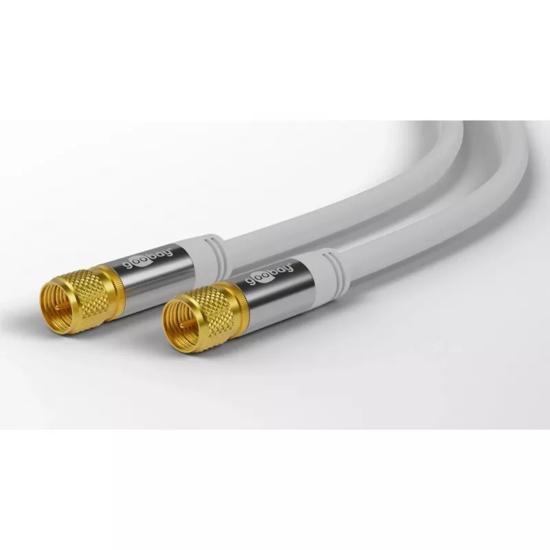 Goobay SAT antennas kabelis (135 dB tips), 4x ekranēts, 2 m, balts - zeltīts, F-spraudnis > F-spraudnis (70600)