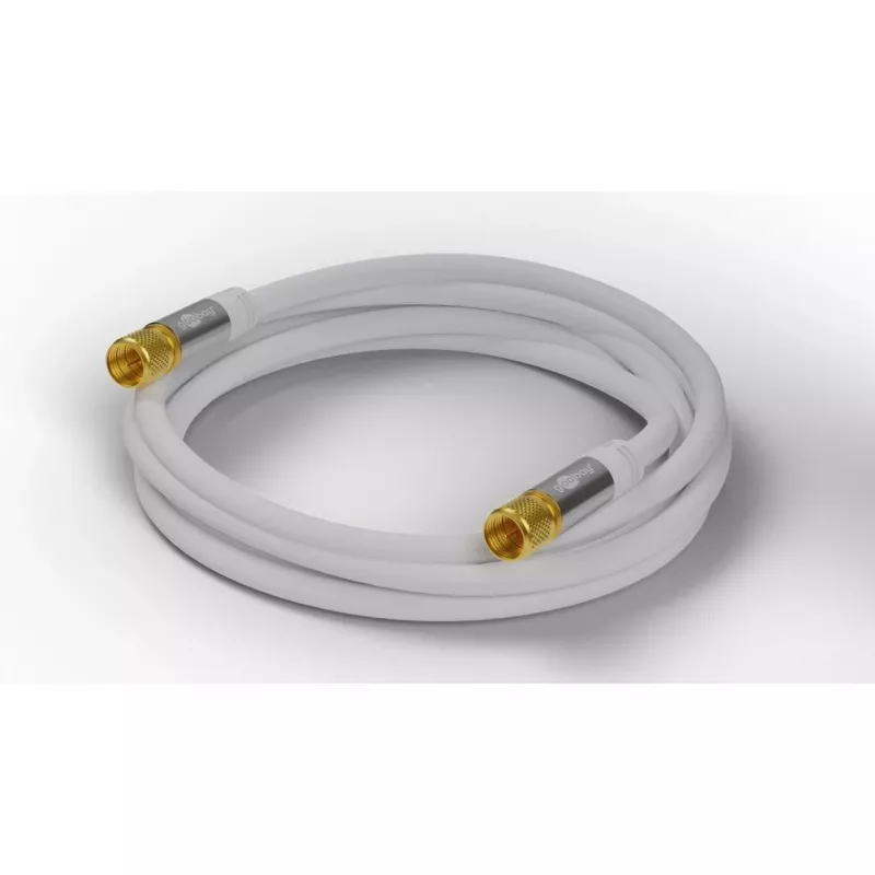 Goobay SAT antennas kabelis (135 dB tips), 4x ekranēts, 2 m, balts - zeltīts, F-spraudnis > F-spraudnis (70600)