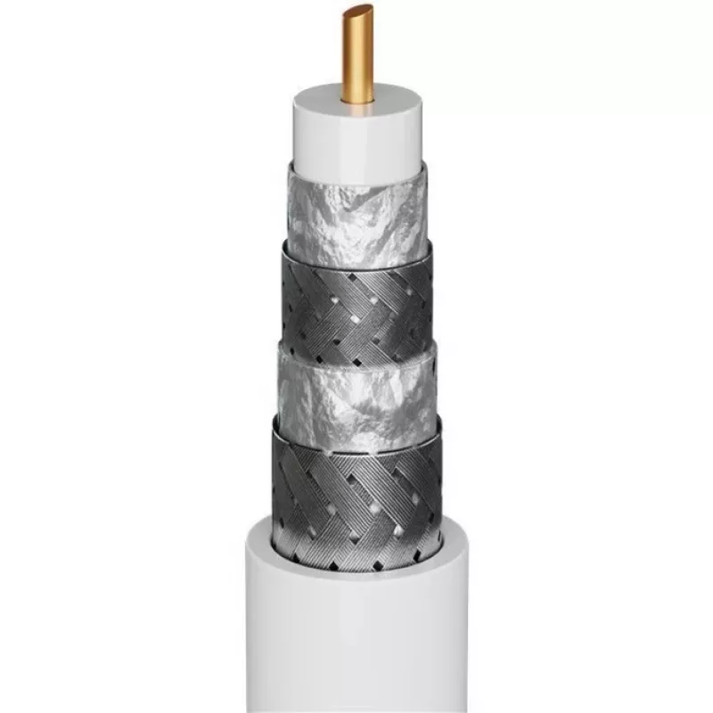 Goobay SAT antennas kabelis (135 dB tips), 4x ekranēts, 2 m, balts - zeltīts, F-spraudnis > F-spraudnis (70600)