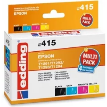 edding printera kasetnes EDD-415 melna, ciāna, fuksīna, dzeltena saderīgas ar EPSON T1295L, komplekts