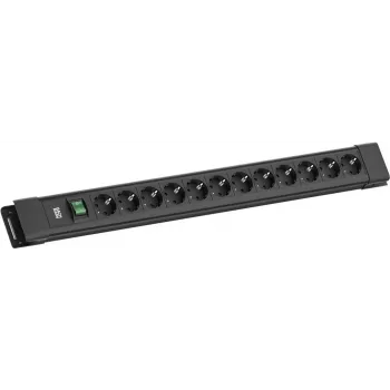 Pagarinātājs Bachmann CONNECTUS 12x CEE7/3 kontaktligzdas ar 1 slēdzi, 2,0 m kabelis, CEE7/7 spraudnis, melns
