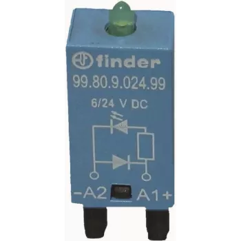 FINDER LED indikators ar pretsprieguma diodi A1 terminālī, zaļš 99.80.9.024.99 (9980902499)