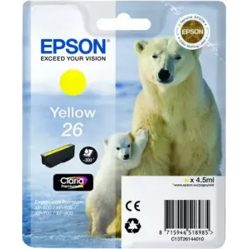 Epson C13T26144010 Dzeltenā tintes kasetne 26 Claria Premium, pigmenta bāzes, 1 gab.