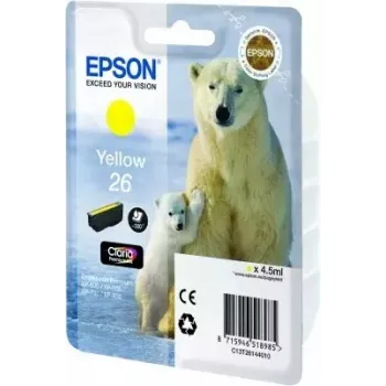 Epson C13T26144010 Dzeltenā tintes kasetne 26 Claria Premium, pigmenta bāzes, 1 gab.