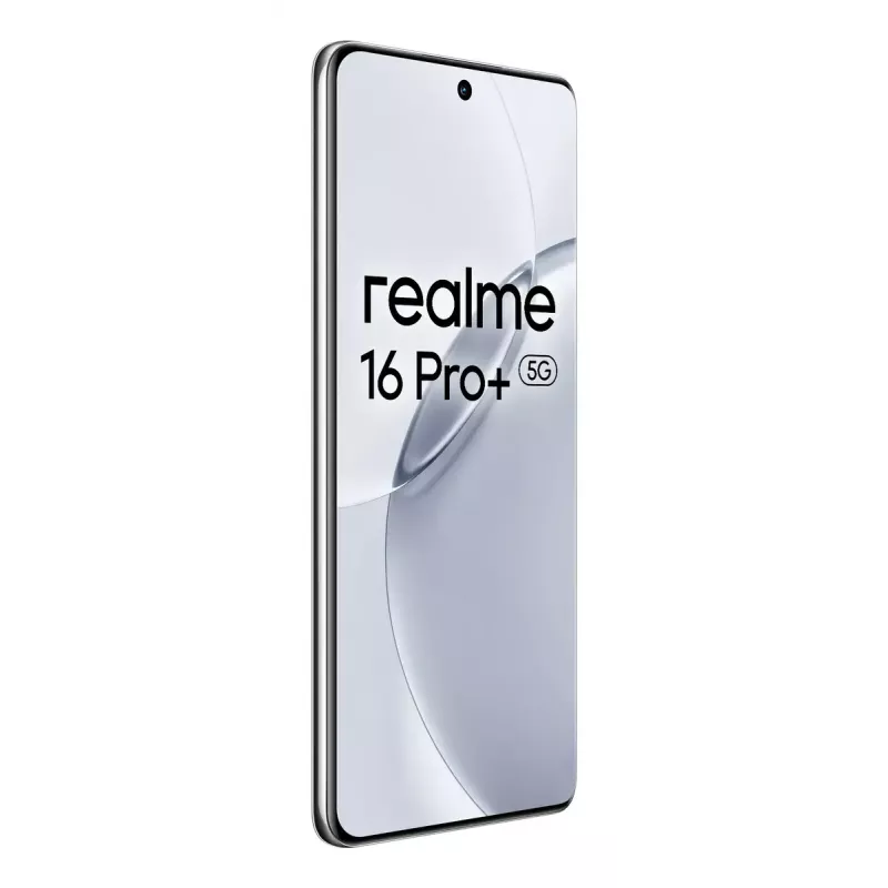 Viedtālrunis REALME realme 16 Pro+ — 6.8 collu (17.3 cm) 1280×2800, Snapdragon 7 Gen 4, 12 GB RAM, 512 GB, 200 MP trīskāršā kamera, 7000 mAh, Pelēks