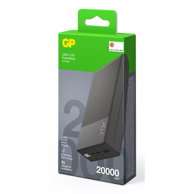 GP Battery GP PowerBank M2+ 20C 20000mAh 2xUSB-C/1xUSB-A melns LED indikators (GPPBM20CGYMSR287)
