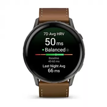 Viedpulkstenis GARMIN Venu 4 45 mm (1,4 collu) AMOLED 454×454 pikseļi, Wi‑Fi, GPS, 8 GB, melns korpuss, brūna ādas siksna