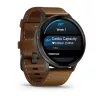 Viedpulkstenis GARMIN Venu 4 45 mm (1,4 collu) AMOLED 454×454 pikseļi, Wi‑Fi, GPS, 8 GB, melns korpuss, brūna ādas siksna