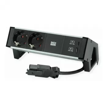 Strāvas modulis Bachmann DESK2 ar 2x CEE7/3 kontaktligzdām un USB, 100W USB C/C, GST18 0.2m, melns