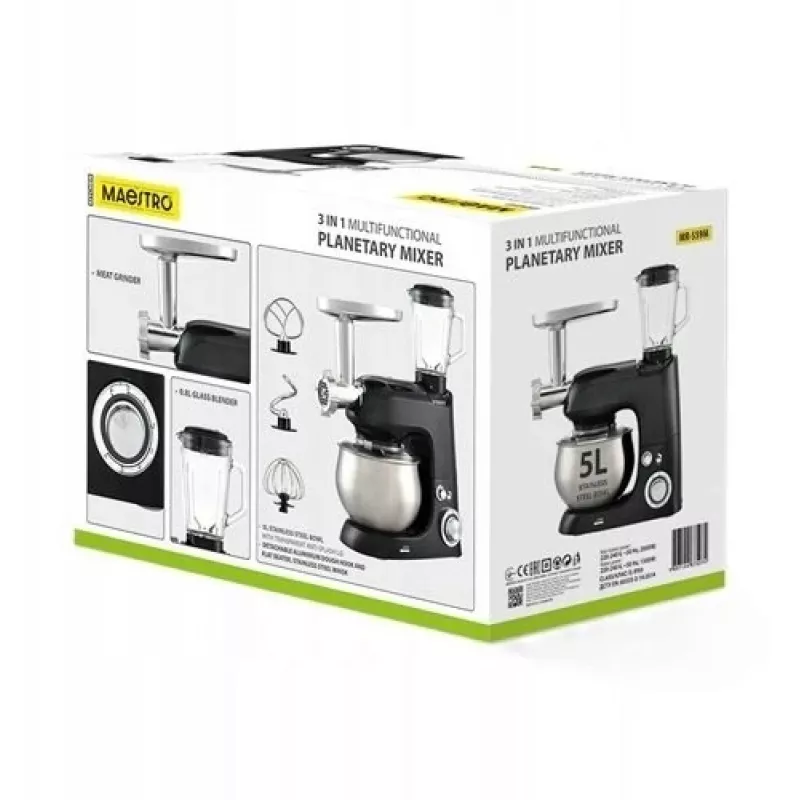 Planetārais mikseris Maestro MR-559-M 3-in-1, 2000W, daudzfunkciju virtuves robots
