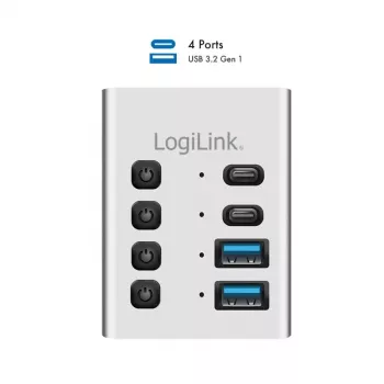 USB 3.2 Gen1 4 portu centrmezgls ar USB-A/C un ieslēgšanas/izslēgšanas slēdžiem