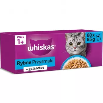 Whiskas zivs želejā kaķu slapjā barība maisiņos 80 x 85 g