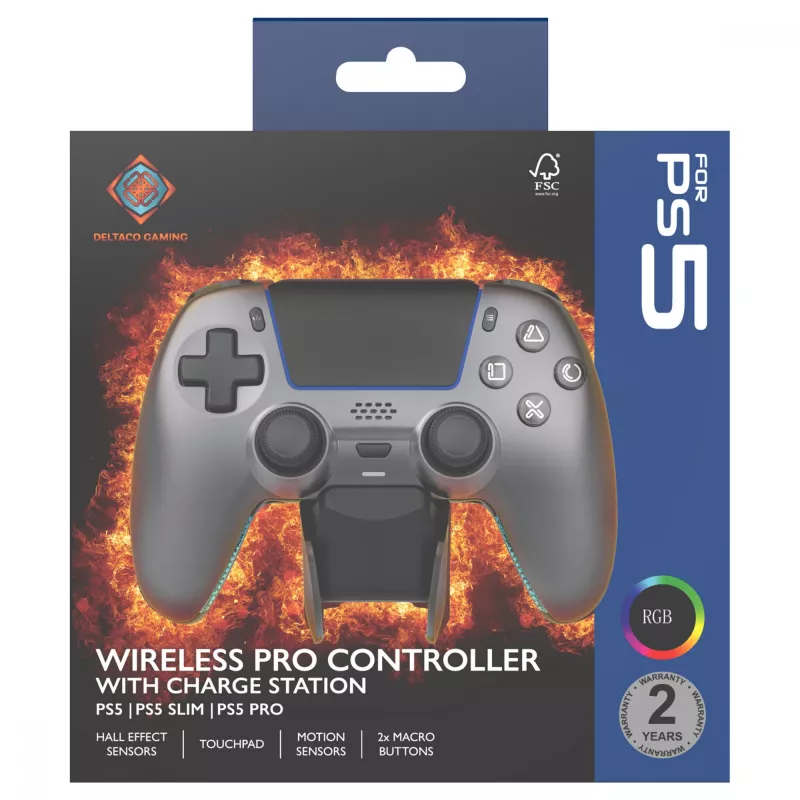 Deltaco Gaming GAM-199-STEELGRAY bezvadu spēļu kontrolieris PlayStation 5, Android un iOS