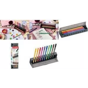 Fiber-tip marķieru komplekts Stabilo Pen 68 10 gab. ar plastmasas penāli un galda paklājiņu (modelis 6810-7)