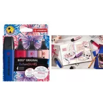 Marķieris Stabilo BOSS Nature Colors Wildflower izdevums, 4 komplektā, slīpais gals 2–5 mm, ilgs atvērts laiks