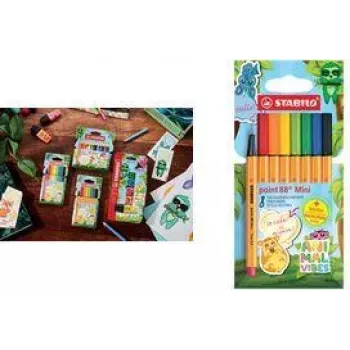 Stabilo point 88 Mini Animal Vibes finelineru komplekts, 8 krāsas, 0,4 mm metāla uzgalis, ventilējams vāciņš