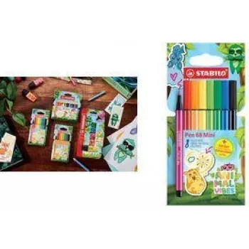 Flomāsteri Stabilo Pen 68 Mini Animal Vibes 8 gab., triepiens 1.0 mm, ūdens bāzes bezsmakas tinte