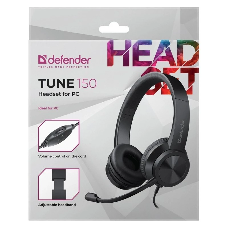 DEFENDER tune 150 vadu austiņas ar mikrofonu — melnas, stereo
