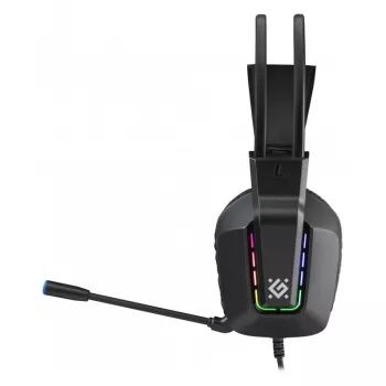 Vadu USB spēļu austiņas DEFENDER GOTHIC RGB ar mikrofonu, Melna