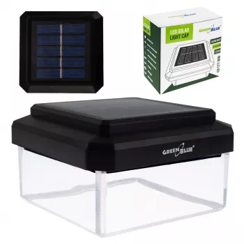 Saules LED staba lampa GreenBlue GB127 WW — neitrāli balta 3200K, 80×80 mm aploksnes formas abažūrs, NiMH akumulators