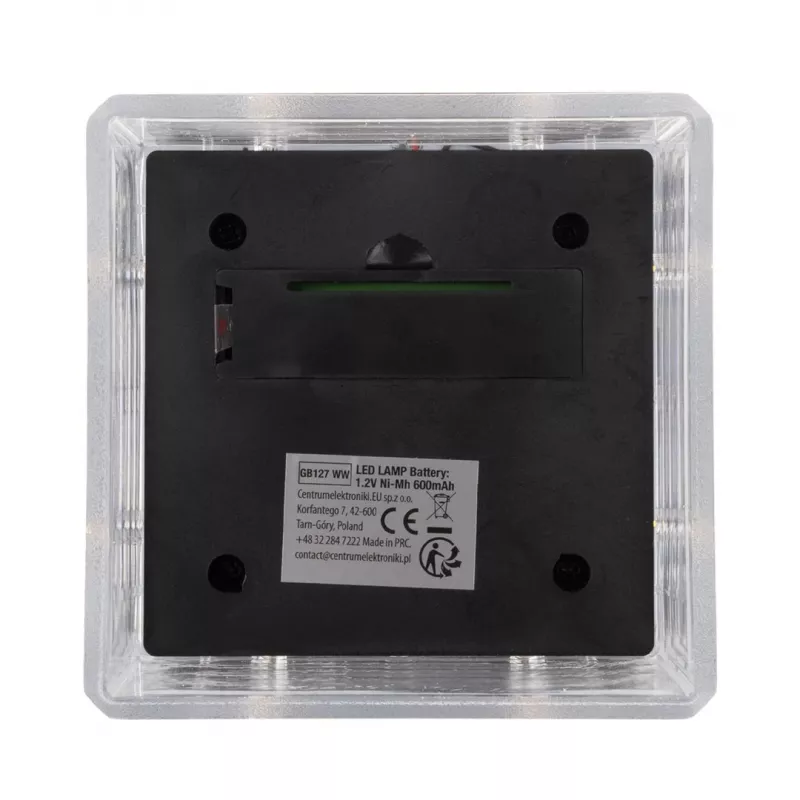 Saules LED staba lampa GreenBlue GB127 WW — neitrāli balta 3200K, 80×80 mm aploksnes formas abažūrs, NiMH akumulators
