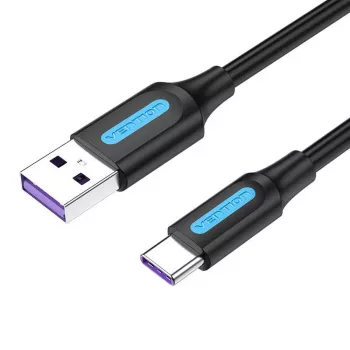 USB 2.0 A uz USB-C kabelis Vention CORBF 5A 1m Melns PVC