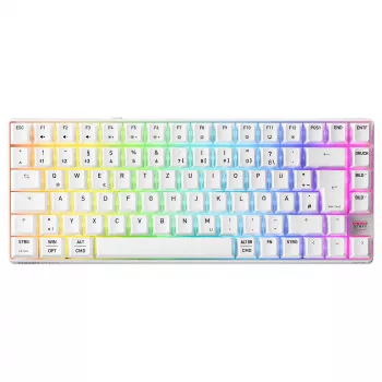 Bezvadu kompaktā tastatūra Cherry XTRFY K33 75% QWERTZ vācu, balta, USB + RF + Bluetooth, RGB