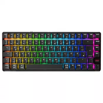 Bezvadu spēļu tastatūra Cherry XTRFY K33 Compact 75% QWERTZ vācu USB + RF + Bluetooth melna RGB