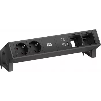 Strāvas modulis Bachmann DESK2 ar 2x CEE7/3 kontaktligzdām, 2x datorportiem, 2x USB lādētāju 22W, melns, 0.2m GST