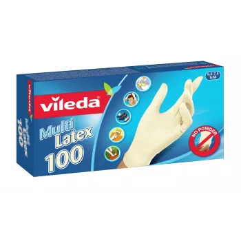 Vienreizlietojamie lateksa cimdi VILEDA Multi Latex 100, bēši, izmērs S/M, 100 gab.