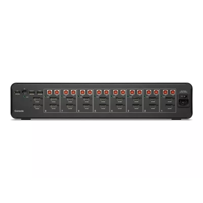 KVM slēdzis Belkin F1DN208KVM-UN-4 — 8 portu, divu displeju HDMI/DisplayPort, USB tastatūra un pele, 4K@60Hz, stiprināms statīvā, melns