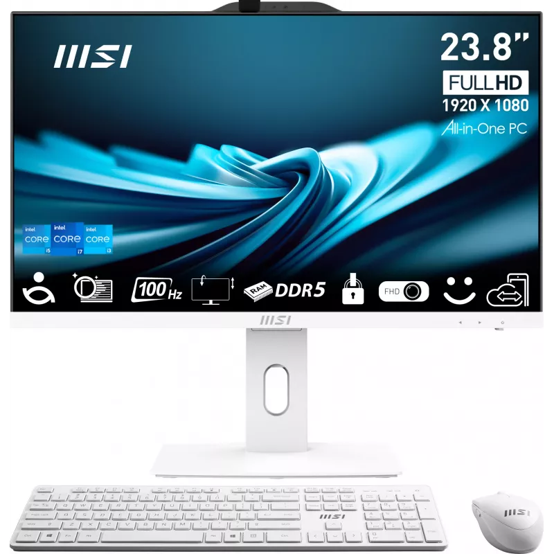 Viss-vienā dators MSI Pro AP242P 14M-691EU — 23.8 collu FHD IPS, Intel Core i5-14400, 16GB DDR5, 512GB SSD, Windows 11 Pro, Wi‑Fi 6E, Balts