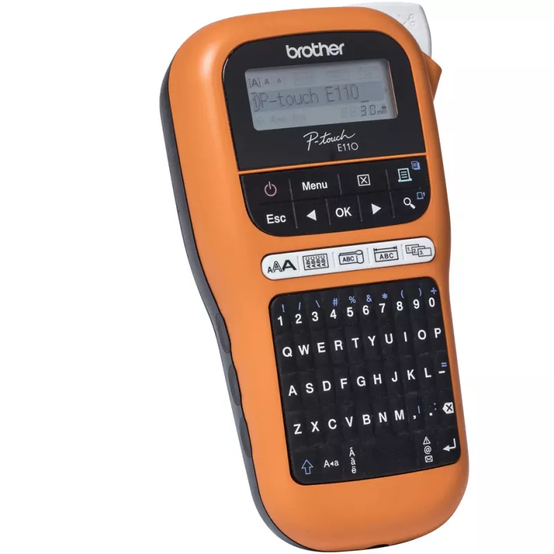 Marķējumu printeris Brother PT-E110VP, termopārnese, 180x180 DPI, 20 mm/s, TZe lentes, QWERTY tastatūra