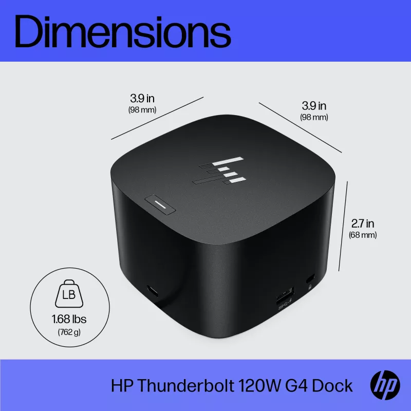 HP Thunderbolt Dock 120W G4, Kensington, Ķīna, Taizeme, Taivāna, Bizness, Windows 10, Windows 11, MacOS, 98 mm
