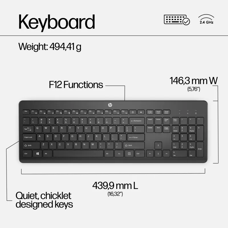 HP 230 bezvadu pele un tastatūras komplekts, balts, pele iekļauta