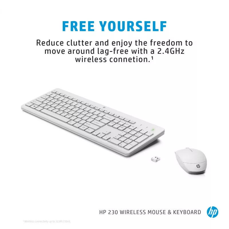 HP 230 bezvadu pele un tastatūras komplekts, balts, pele iekļauta