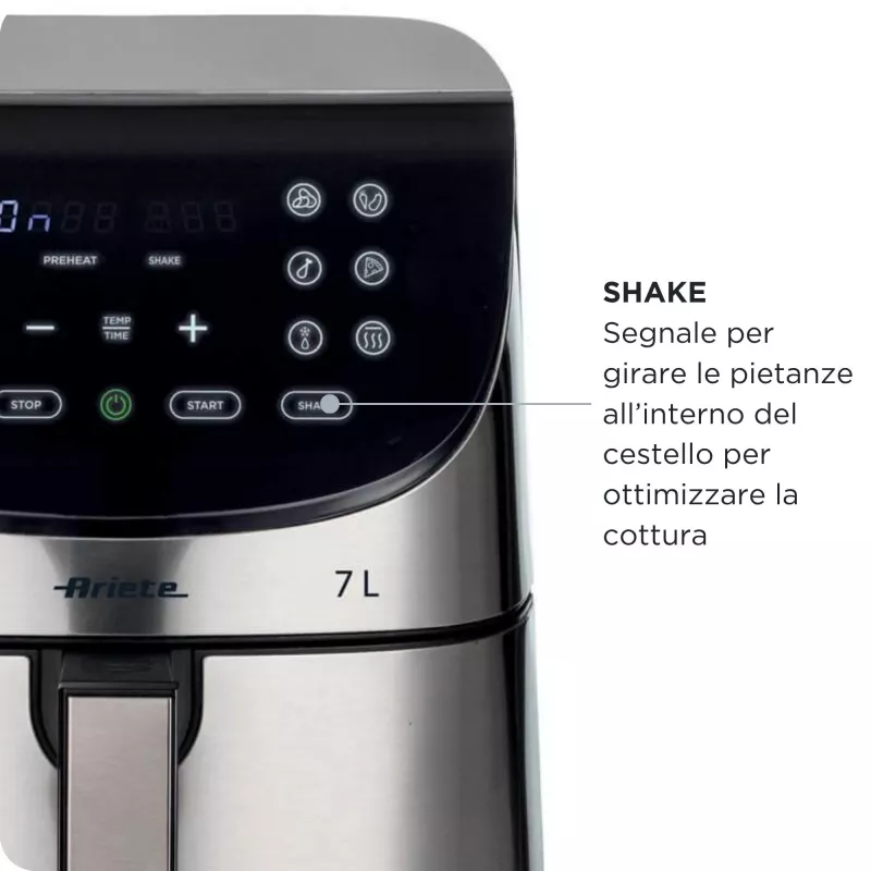 Ariete 4628 Airy Fryer Metal 7L gaisa cepeškrāsns, 1800 W, 7 L tilpums, 2.8 kg gatavošanas ietilpība, 12 ieprogrammēti režīmi, Max Crisp funkcija, temperatūra līdz 200°, nelipīgs grozs ar resti, metāla korpuss