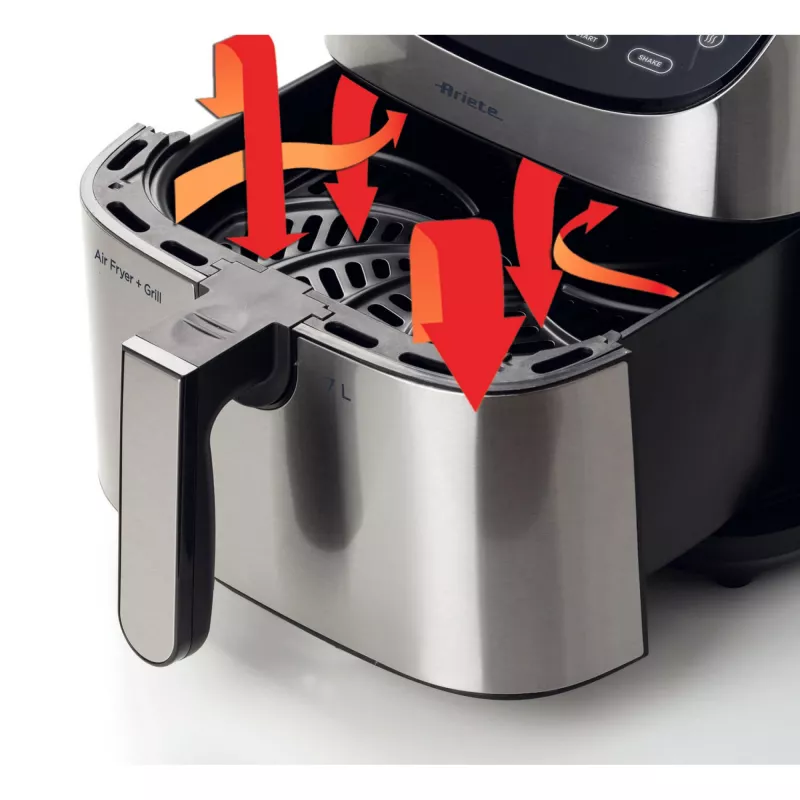 Ariete 4628 Airy Fryer Metal 7L gaisa cepeškrāsns, 1800 W, 7 L tilpums, 2.8 kg gatavošanas ietilpība, 12 ieprogrammēti režīmi, Max Crisp funkcija, temperatūra līdz 200°, nelipīgs grozs ar resti, metāla korpuss