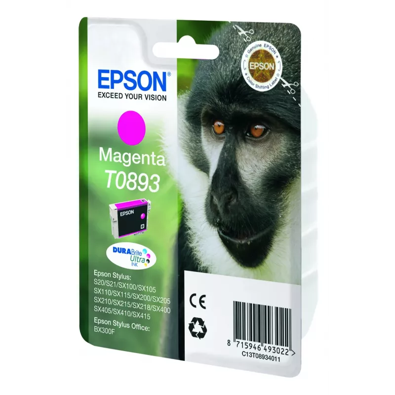Epson Monkey Singlepack Magenta T0893 DURABrite Ultra tinte, fuksīna, pigmenta tinte, 3,5 ml, 1 gab.