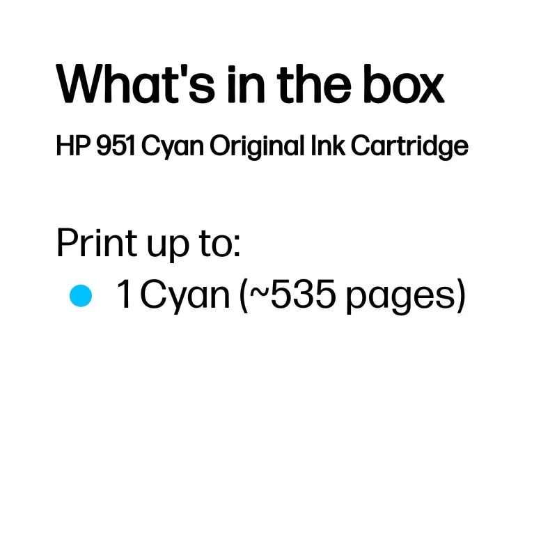 HP 951 Cyan oriģinālā tintes kasetne, ciāna, 1 gab., 535 lpp.