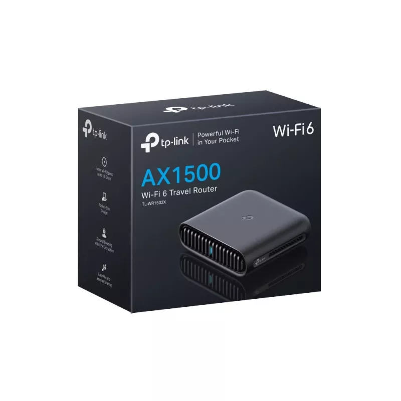 TP-Link TL-WR1502X AX1500 Wi-Fi 6 Ceļojumu maršrutētājs, divjoslu (2,4 GHz / 5 GHz), Ethernet LAN, melns, portatīvs