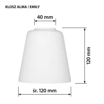 Lampas kupols ActiveJet EMILY stikls, balts — diametrs 12 cm, kakls 40 mm, augstums 120 mm